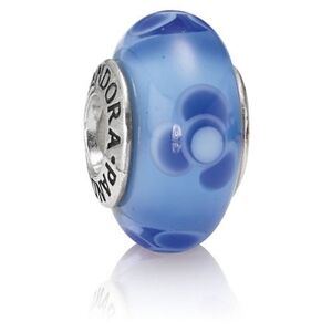 Auth. Pandora Retired Blue Flowers for You Murano Glass Bead 925